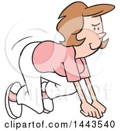 Clipart Of A Cartoon Confident Caucasian Woman Ready To Take Off In A Race On Your Mark Royalty Free Vector Illustration