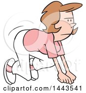 Cartoon Determined Caucasian Woman Ready To Take Off In A Race On Your Mark