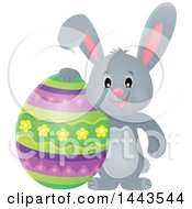 Poster, Art Print Of Gray Easter Bunny Rabbit With A Decorated Egg