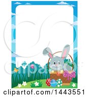 Poster, Art Print Of Border Of A Gray Easter Bunny Rabbit In A Basket