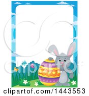 Poster, Art Print Of Border Of A Gray Easter Bunny Rabbit With A Decorated Egg