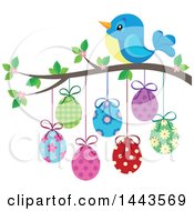Poster, Art Print Of Blue Bird On A Branch With Hanging Easter Eggs