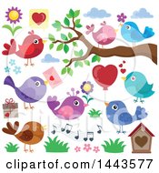 Clipart Of Valentine Love Birds Royalty Free Vector Illustration