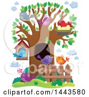 Poster, Art Print Of Busy Spring Tree With Birds