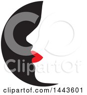 Clipart Of A Silhouetted Profiled Womans Face With Red Lipstick In A Black Circle Royalty Free Vector Illustration