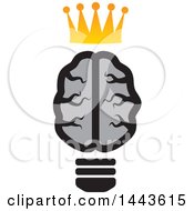 Poster, Art Print Of Gray Human Brain Lightbulb With A Crown