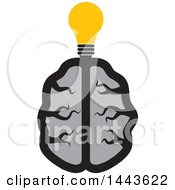 Poster, Art Print Of Gray Human Brain With A Light Bulb