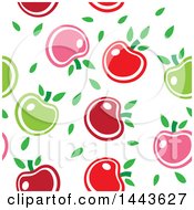 Poster, Art Print Of Seamless Background Pattern Of Red Green And Pink Apples And Leaves