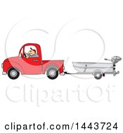 Poster, Art Print Of Caucasian Man Driving A Red Pickup Truck And Hauling A Boat