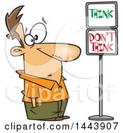 Poster, Art Print Of Cartoon White Man Staring At Think And Dont Think Signs