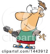 Poster, Art Print Of Cartoon White Man Working Out With A Dumbbell