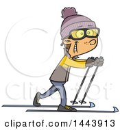 Cartoon White Boy Cross Country Skiing
