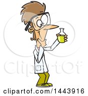 Clipart Of A Cartoon White Scientist Woman Holding A Container And Thinking Royalty Free Vector Illustration