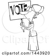 Cartoon Black And White Lineart Woman Susan Anthony Holding Up A Vote Sign