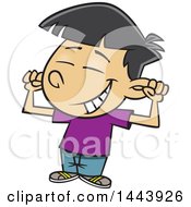 Clipart Of A Cartoon Asian Boy Flexing His Muscles And Grinning Royalty Free Vector Illustration