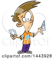 Clipart Of A Cartoon White Boy Holding Geometry Rulers Royalty Free Vector Illustration