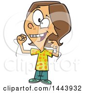 Cartoon White Kid Flossing Their Teeth