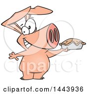 Clipart Of A Cartoon Happy Pig Holding Up A Pie Royalty Free Vector Illustration by toonaday