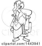 Poster, Art Print Of Cartoon Black And White Lineart Man Plato Holding A Book