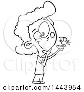 Clipart Of A Cartoon Black And White Lineart Kid Talking To A Bird Royalty Free Vector Illustration