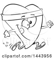 Clipart Of A Cartoon Black And White Lineart Fit Love Heart Character Running Royalty Free Vector Illustration