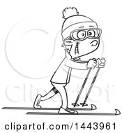 Poster, Art Print Of Cartoon Black And White Lineart Boy Cross Country Skiing