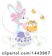 Clipart Of A Girl Bunny Rabbit Carrying An Easter Cake Royalty Free Vector Illustration
