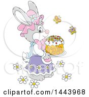 Poster, Art Print Of Cartoon Female Bunny Rabbit Carrying An Easter Cake