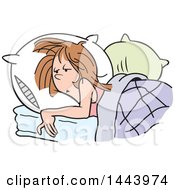 Clipart Of A Cartoon Sleepless Caucasian Woman Resting Against A Pilllow Royalty Free Vector Illustration by Johnny Sajem