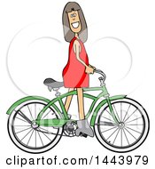 Poster, Art Print Of Cartoon Caucasian Girl Riding A Green Bike
