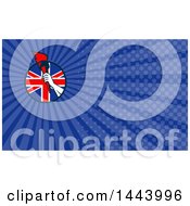 Clipart Of A Retro Athlete Holding Up A Flaming Torch Over A British Union Jack Flag And Blue Rays Background Or Business Card Design Royalty Free Illustration