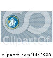 Clipart Of A Sailing Galleon Ship In A Blue Circle With Rope And Blue Rays Background Or Business Card Design Royalty Free Illustration