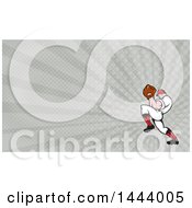 Poster, Art Print Of Cartoon Baseball Player Pitching And Rays Background Or Business Card Design