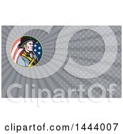 Clipart Of A Retro American Revolutionary Soldier Patriot Minuteman In A Circle Of Stars And Stripes And Gray Rays Background Or Business Card Design Royalty Free Illustration