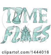 Poster, Art Print Of Sketched Time Flies Design With A Bug And Hourglass
