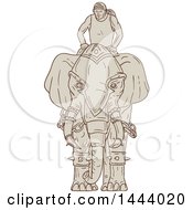 Clipart Of A Sketched Mahout Rider On A War Elephant Royalty Free Vector Illustration
