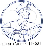 Poster, Art Print Of Mono Line Style Police Officer Or Security Guard Shining A Flashlight In A Circle