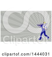 Clipart Of A Retro Walking Carpenter Worker Holding A Thumb Up And Carrying Lumber On His Shoulder And Rays Background Or Business Card Design Royalty Free Illustration by patrimonio