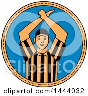 Poster, Art Print Of Mono Line Style American Football Umpire Doing A Personal Foul Hand Signal In A Circle