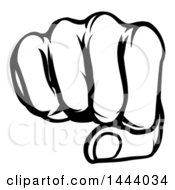 Poster, Art Print Of Black And White Cartoon Fist Punching