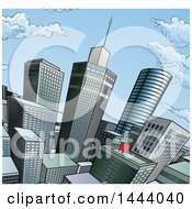 Poster, Art Print Of Pop Art Comic Book Styled Scene Of City Skyscrapers