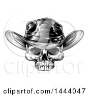 Poster, Art Print Of Black And White Woodcut Etched Or Engraved Cowboy Skull