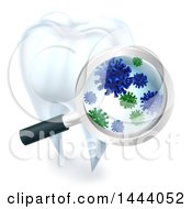 Poster, Art Print Of 3d Magnifying Glass Discovering Germs Or Bacteria On A Tooth