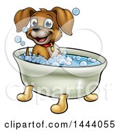 Cartoon Happy Puppy Dog Soaking In A Bubble Bath