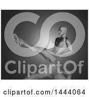 Clipart Of A 3d Anatomical Man In A Sit Up Position With Visible Spine On Gray Royalty Free Illustration
