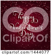Clipart Of A Happy Valentines Day Greeting With Confetti On Dark Red Royalty Free Vector Illustration