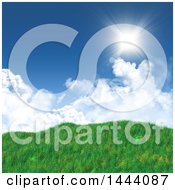 3d Landscape Background Of Blue Sky With Clouds And Grassy Hills