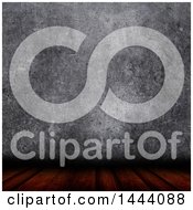 Clipart Of A 3d Dark Concrete Wall And Wood Floor Background Royalty Free Illustration