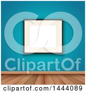 Clipart Of A Blank Picture Frame On A Blue Wall Over Wood Flooring Royalty Free Vector Illustration