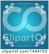 Clipart Of A White Floral Frame Over Blue Damask Royalty Free Vector Illustration